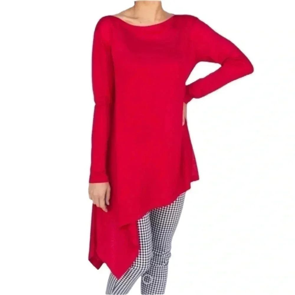 Agnes & Dora Red Asymmetrical French Terry Tunic Top NWT - Picture 3 of 5